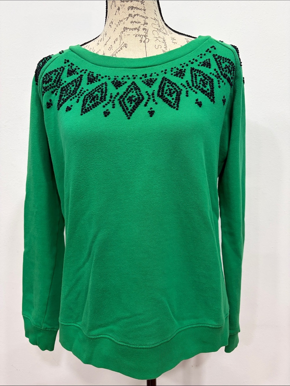 Leon & Harper Medium Sweatshirt Kelly  Green Cotton French Terry Embroidered